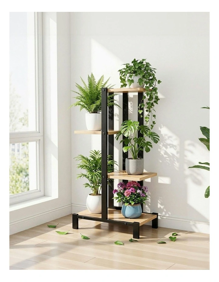 Metal Flower Pots Shelf Plant Stand 4 Tiers in Black image 3