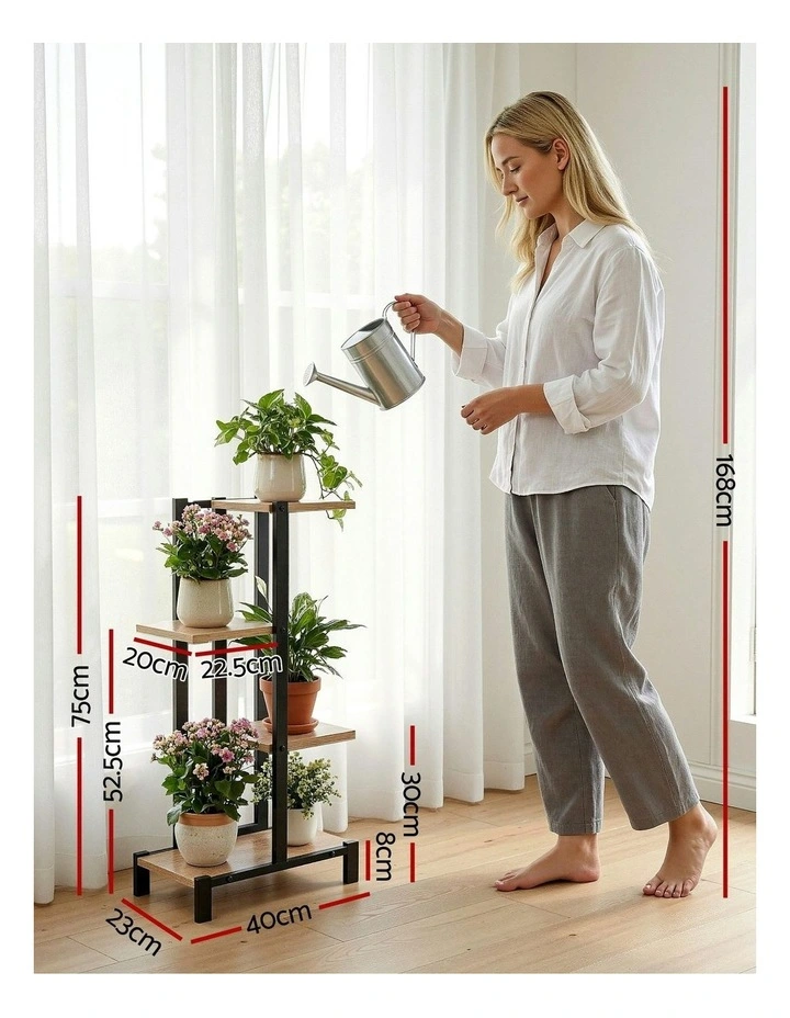 Metal Flower Pots Shelf Plant Stand 4 Tiers in Black image 4