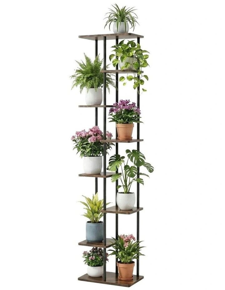 Metal Flower Pots Shelf Plant Stand 8 Tiers in Black image 1