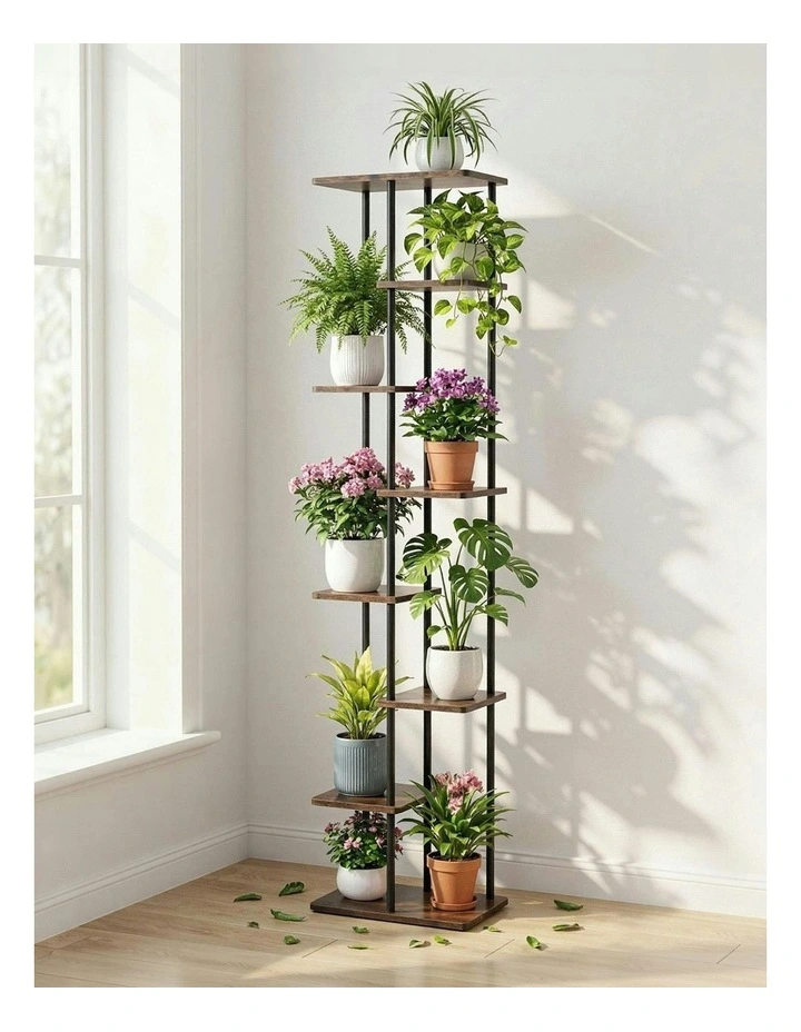 Metal Flower Pots Shelf Plant Stand 8 Tiers in Black image 3