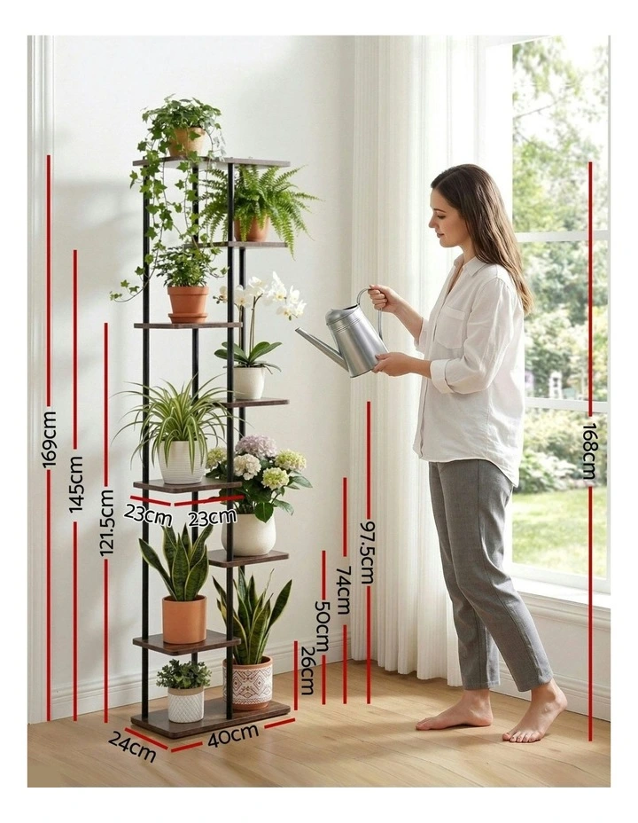 Metal Flower Pots Shelf Plant Stand 8 Tiers in Black image 4