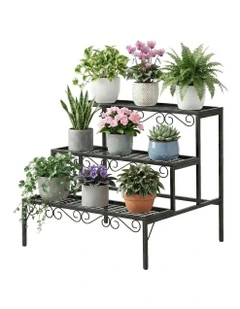 Multiple Flower Holder Metal Corner Plant Shelf Rack Stand 3 Tier in Black