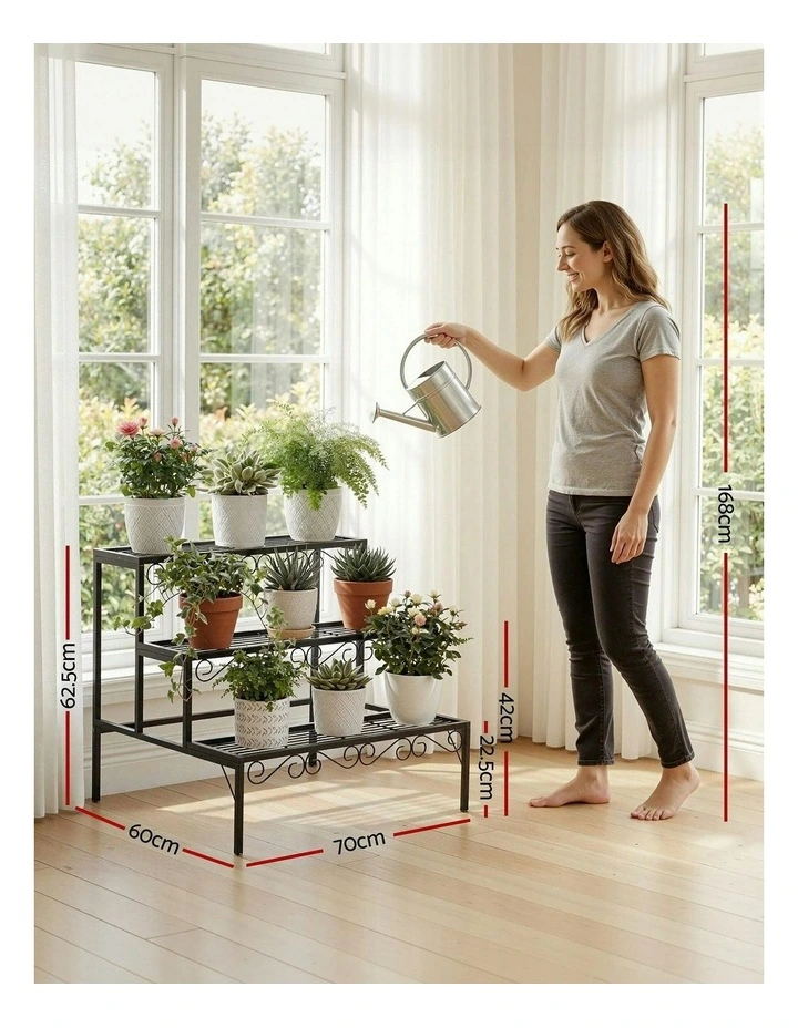 Multiple Flower Holder Metal Corner Plant Shelf Rack Stand 3 Tier in Black image 4