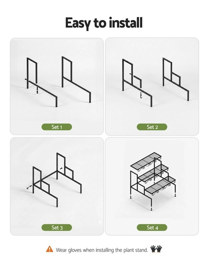 Multiple Flower Holder Metal Corner Plant Shelf Rack Stand 3 Tier in Black image 7