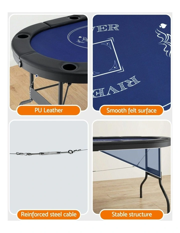 Top Folding Poker Table 8 Player 183cm in Blue image 6