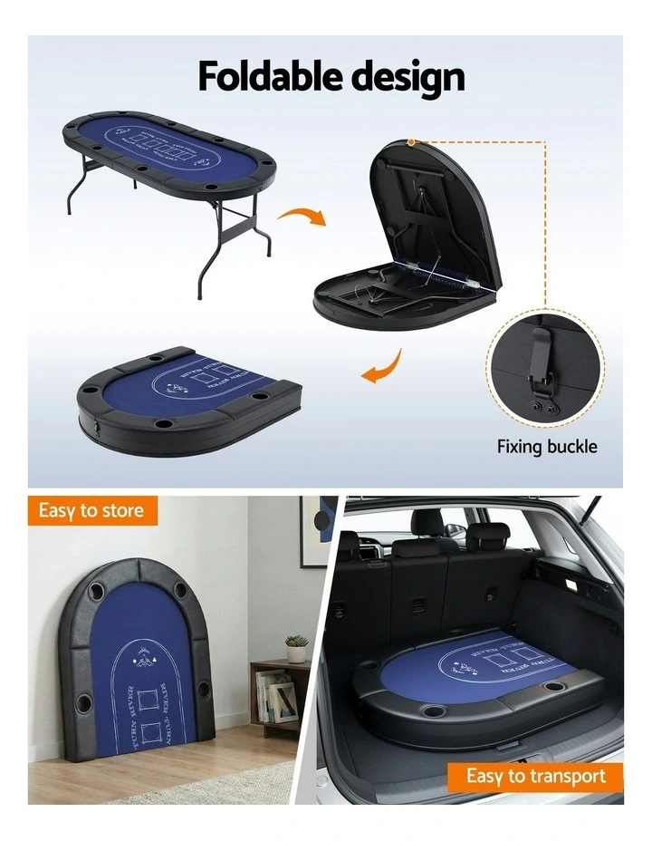 Top Folding Poker Table 8 Player 183cm in Blue image 7