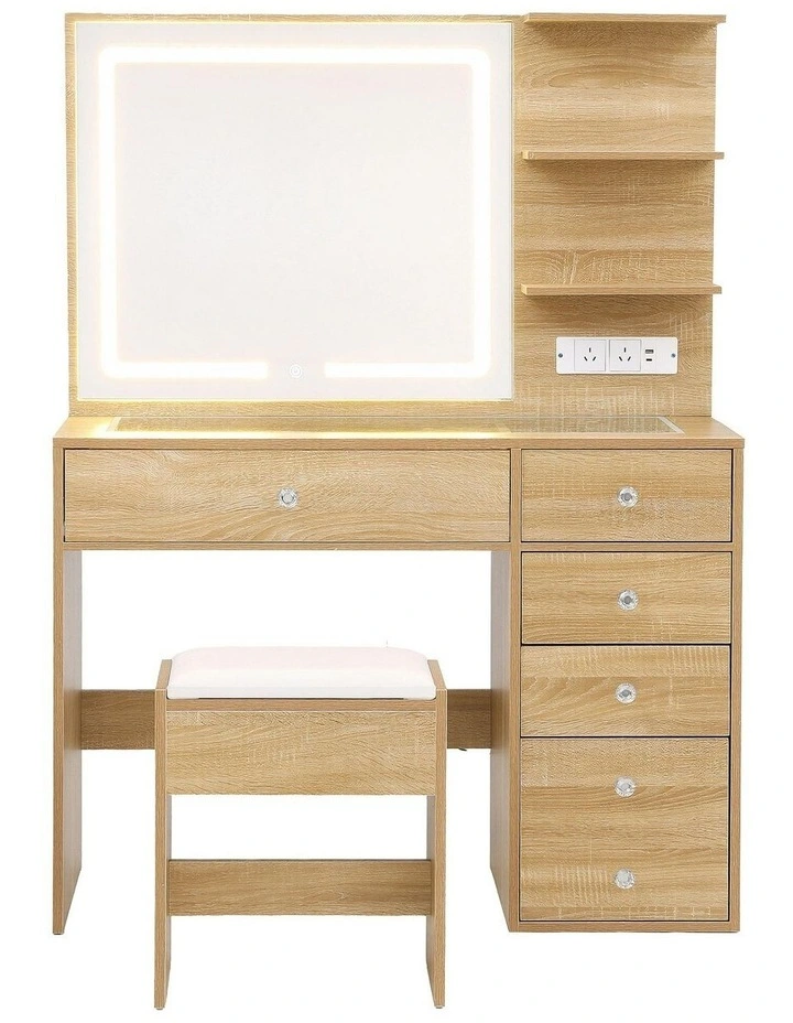 Dressing Table LED Vanity Desk Stool Set in Wood image 7