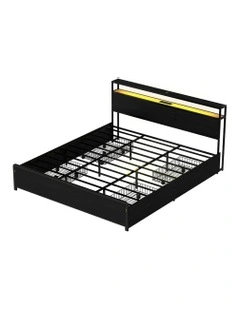 LED 4 Drawers King Size Storage Metal Bed Frame in Black