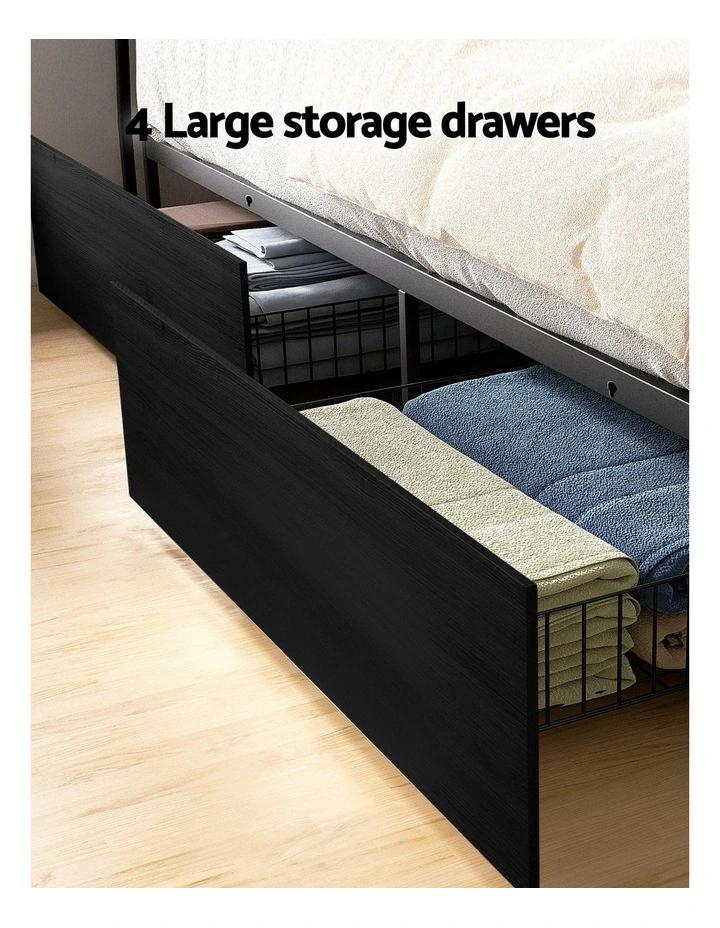 LED 4 Drawers King Size Storage Metal Bed Frame in Black image 7