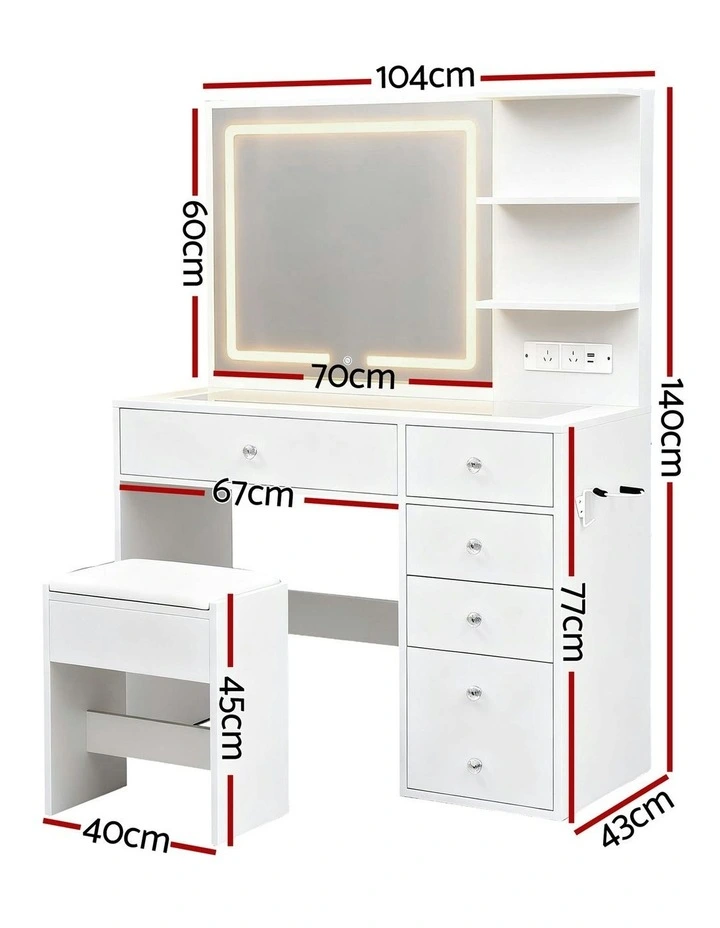 Dressing Table LED Vanity Desk Stool Set in White image 4
