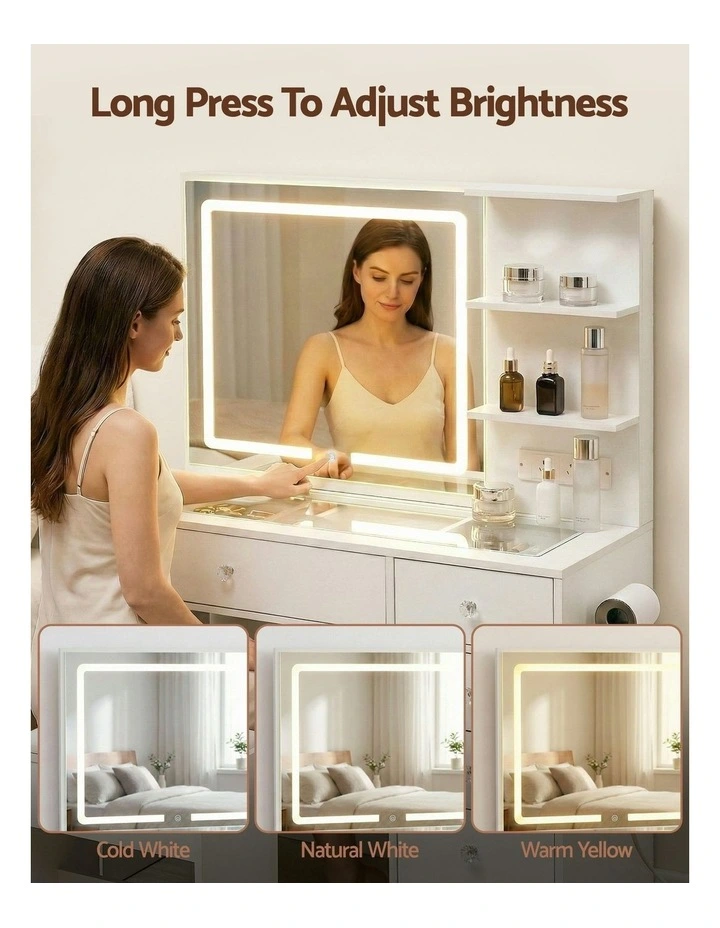 Dressing Table LED Vanity Desk Stool Set in White image 5