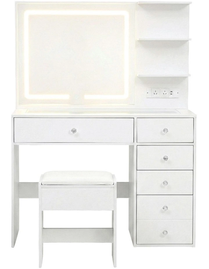 Dressing Table LED Vanity Desk Stool Set in White image 7