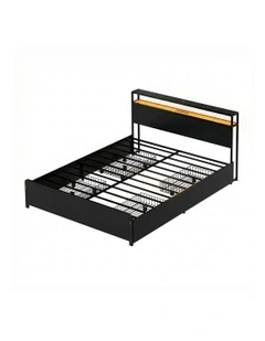 LED 4 Drawers Queen Size Metal Bed Frame in Black
