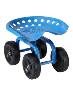 Garden Seat 360 Swivel Rolling Adjustable Height Work Scooter 150kg in Blue