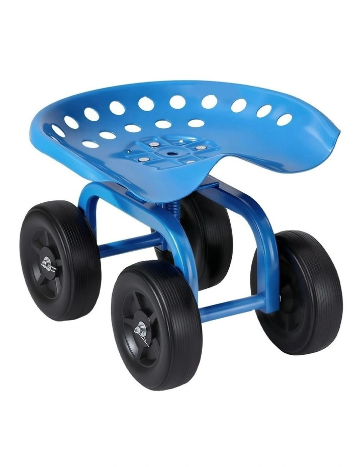 Garden Seat 360 Swivel Rolling Adjustable Height Work Scooter 150kg in Blue image 1