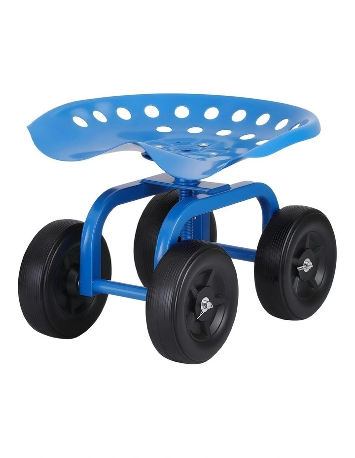 Garden Seat 360 Swivel Rolling Adjustable Height Work Scooter 150kg in Blue image 2