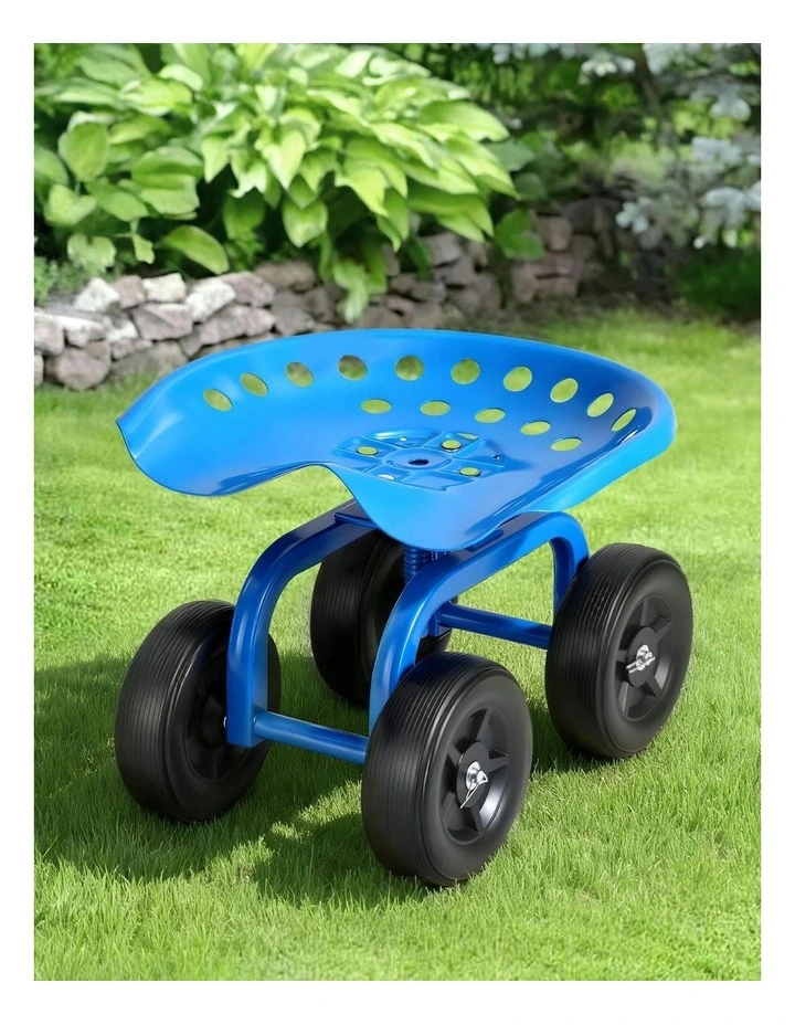 Garden Seat 360 Swivel Rolling Adjustable Height Work Scooter 150kg in Blue image 3