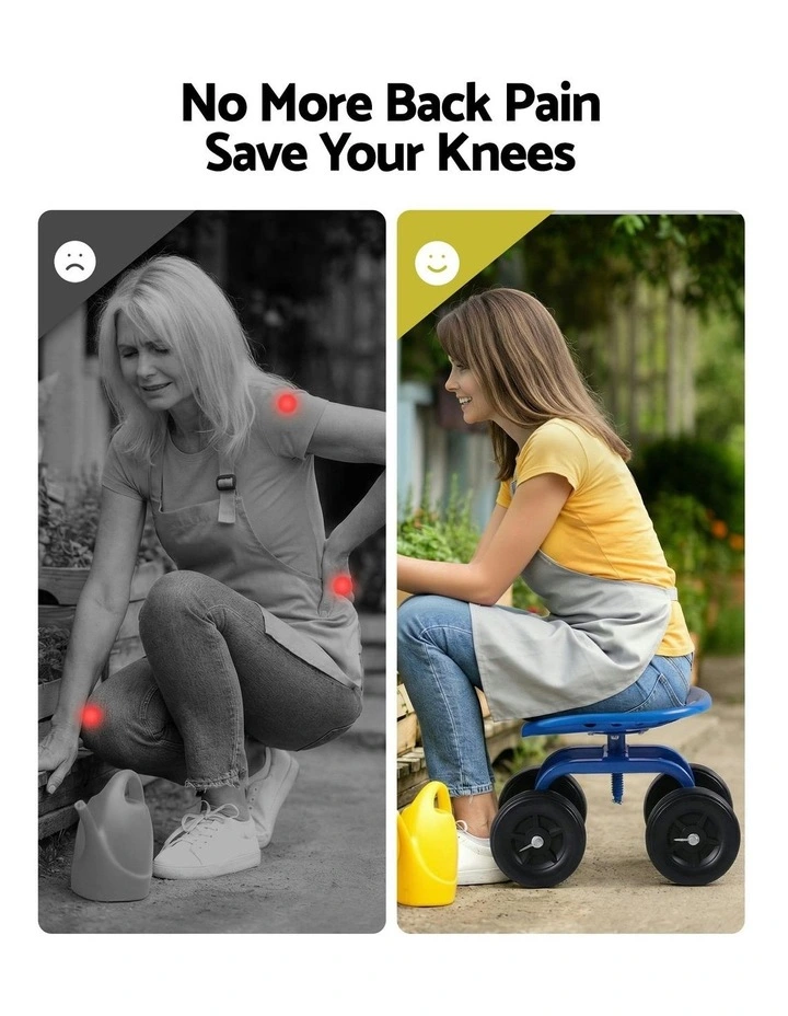 Garden Seat 360 Swivel Rolling Adjustable Height Work Scooter 150kg in Blue image 7