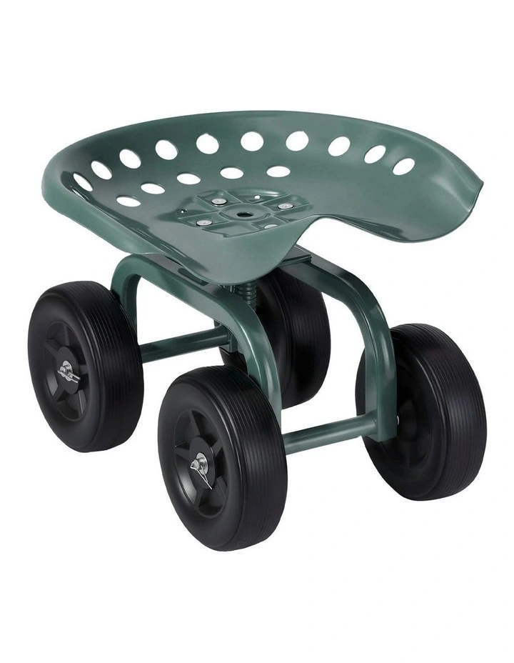 Garden Seat 360 Swivel Rolling Adjustable Height Work Scooter 150kg in Green image 1