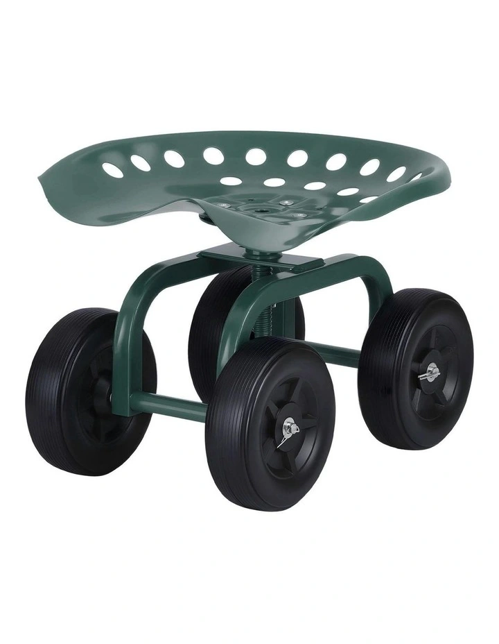 Garden Seat 360 Swivel Rolling Adjustable Height Work Scooter 150kg in Green image 2