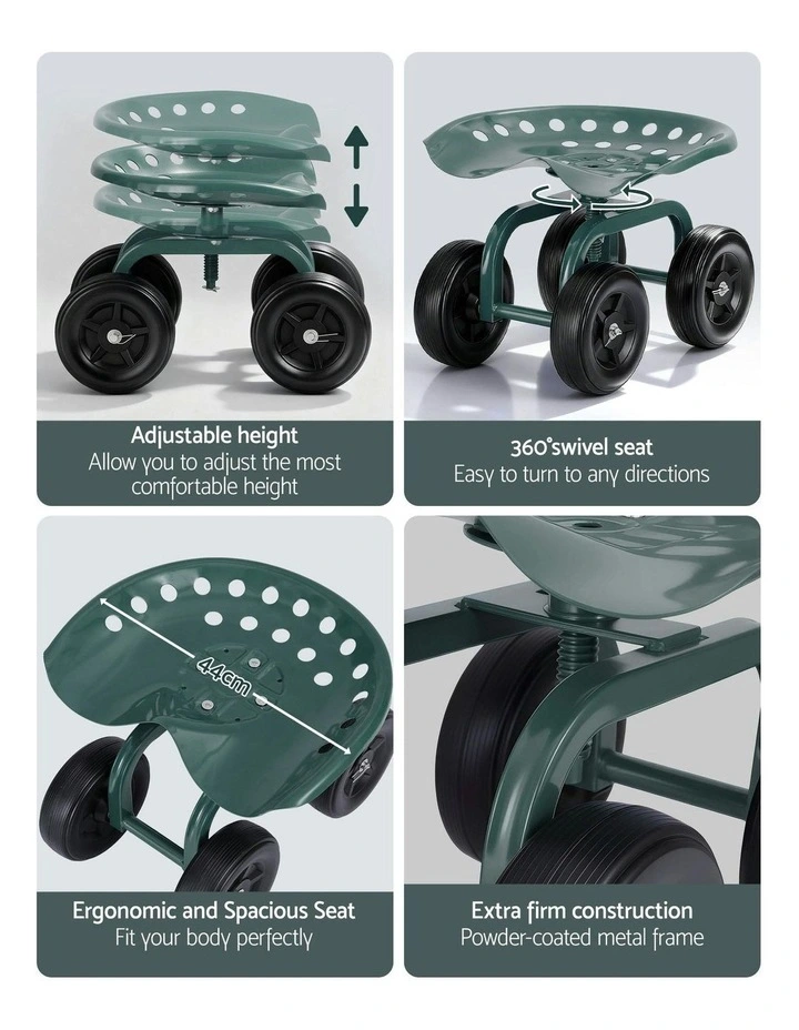 Garden Seat 360 Swivel Rolling Adjustable Height Work Scooter 150kg in Green image 6