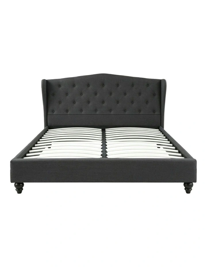Linen Upholstered Platform Bed Base Queen Bed Frame in Charcoal Grey image 2
