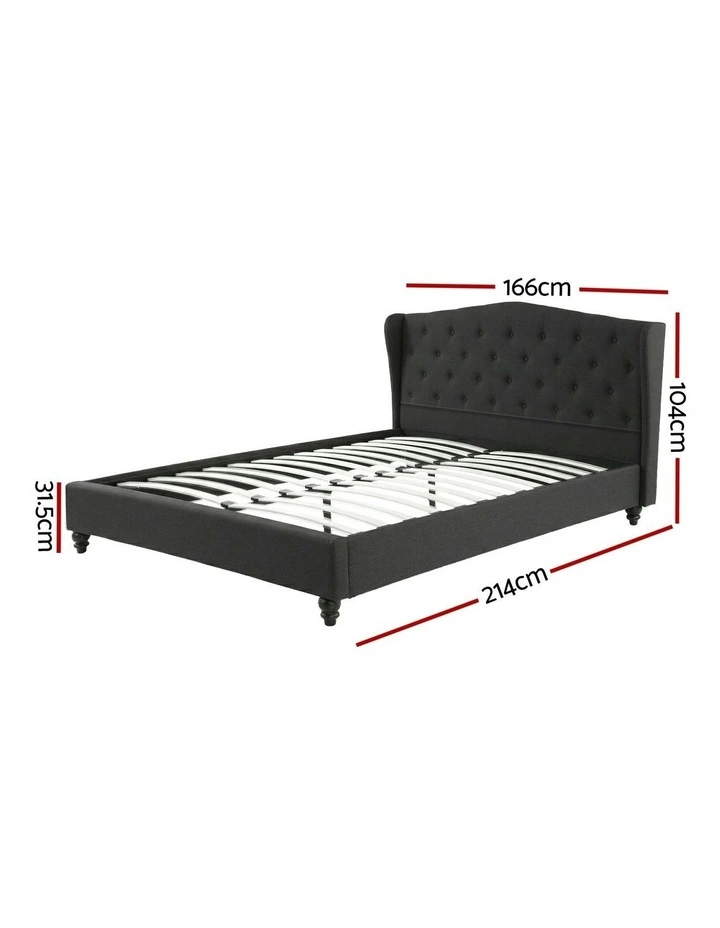 Linen Upholstered Platform Bed Base Queen Bed Frame in Charcoal Grey image 4