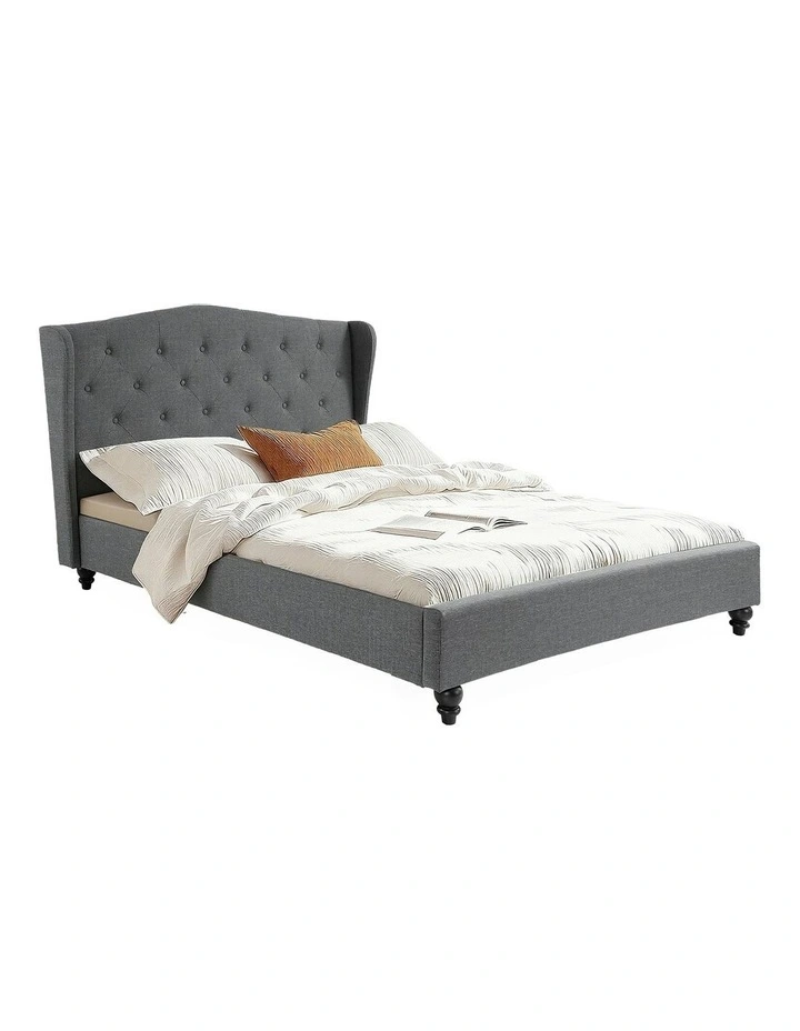 Linen Upholstered Platform Bed Base with Double Bed Frame in Grey image 1