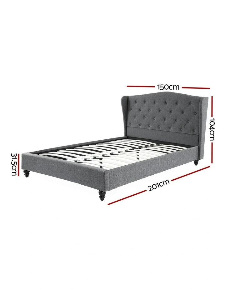 Linen Upholstered Platform Bed Base with Double Bed Frame in Grey image 4