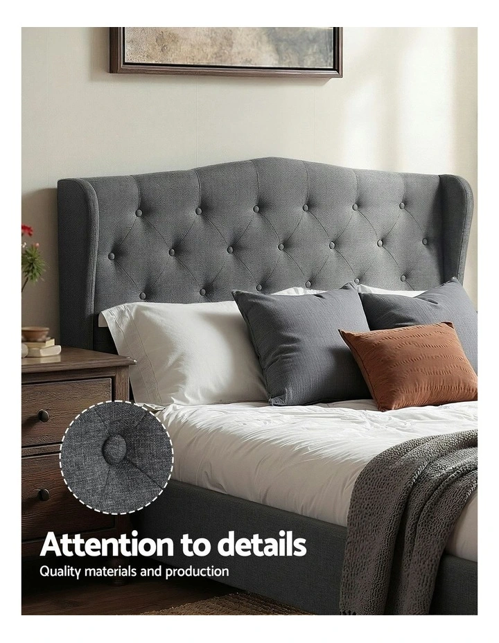 Linen Upholstered Platform Bed Base with Double Bed Frame in Grey image 5