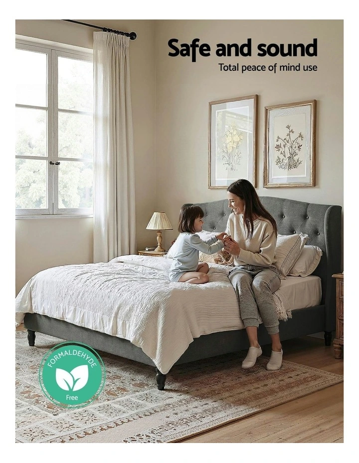 Linen Upholstered Platform Bed Base with Double Bed Frame in Grey image 6