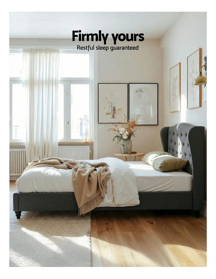 Linen Upholstered Platform Bed Base with Double Bed Frame in Grey image 7