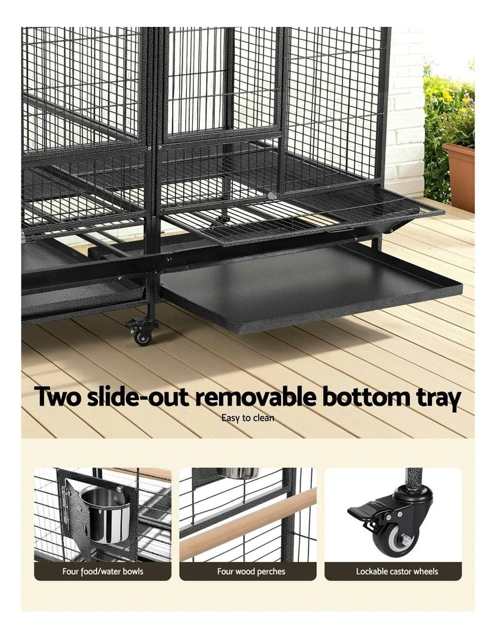 Extra Large Aviary Castor Wheel Removable Divider Parrot Cage 185cm in Black image 7