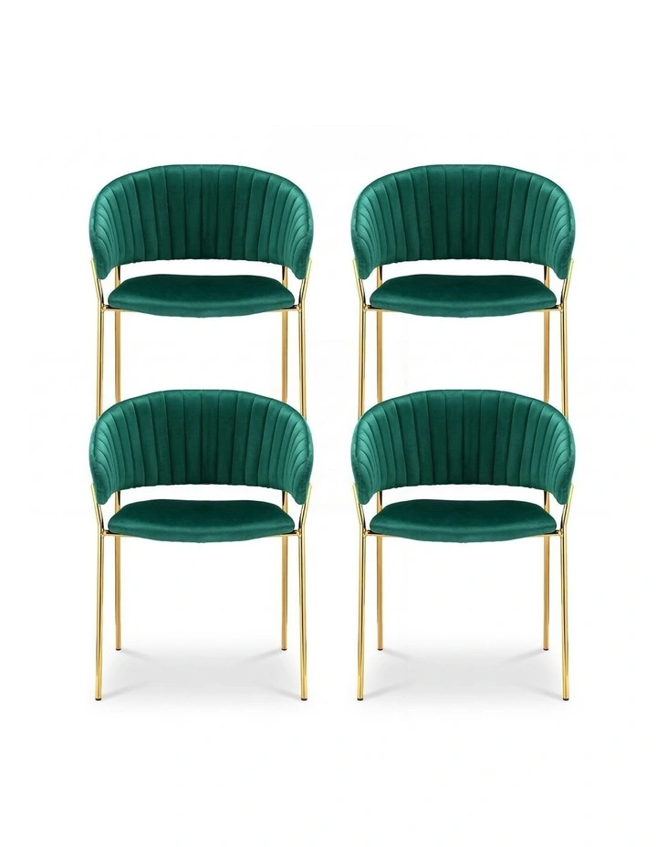 Dining Chairs Velvet Hollow Armchair Set of 4 in Green image 2