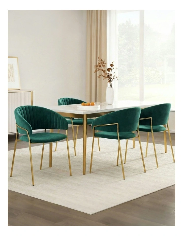 Dining Chairs Velvet Hollow Armchair Set of 4 in Green image 3
