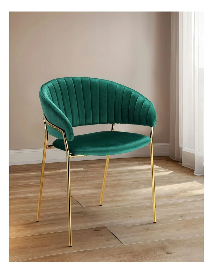 Dining Chairs Velvet Hollow Armchair Set of 4 in Green image 5