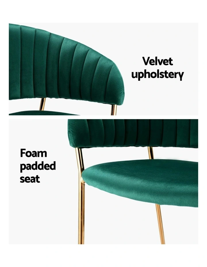 Dining Chairs Velvet Hollow Armchair Set of 4 in Green image 7