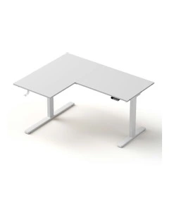 L-Shape Standing Desk Sit Stand Up Height Adjustable Electric Motorised in White