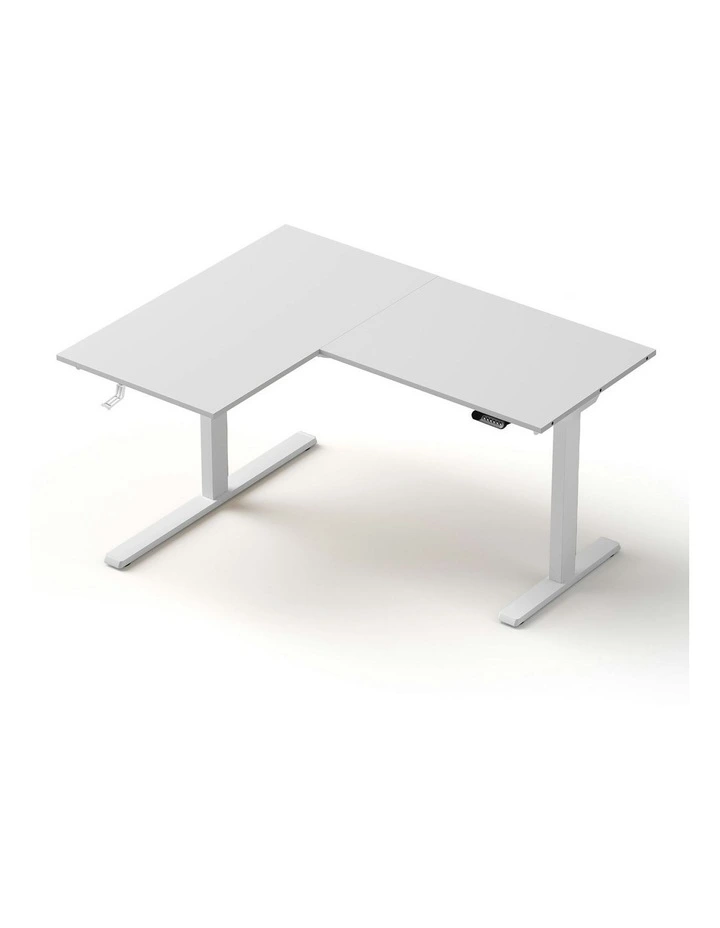 L-Shape Standing Desk Sit Stand Up Height Adjustable Electric Motorised in White image 1