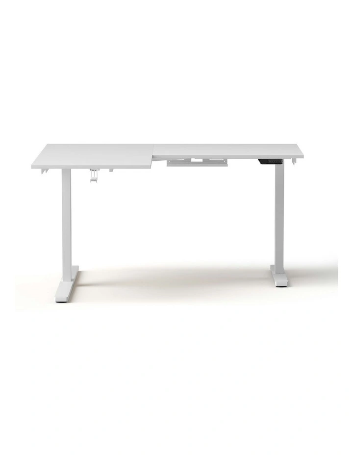 L-Shape Standing Desk Sit Stand Up Height Adjustable Electric Motorised in White image 2