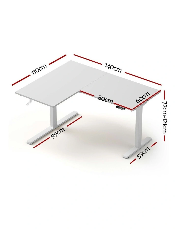 L-Shape Standing Desk Sit Stand Up Height Adjustable Electric Motorised in White image 4