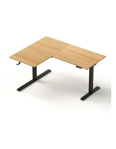 L-Shape Electric Standing Desk Sit Stand Up Height Adjustable Motorised in Brown