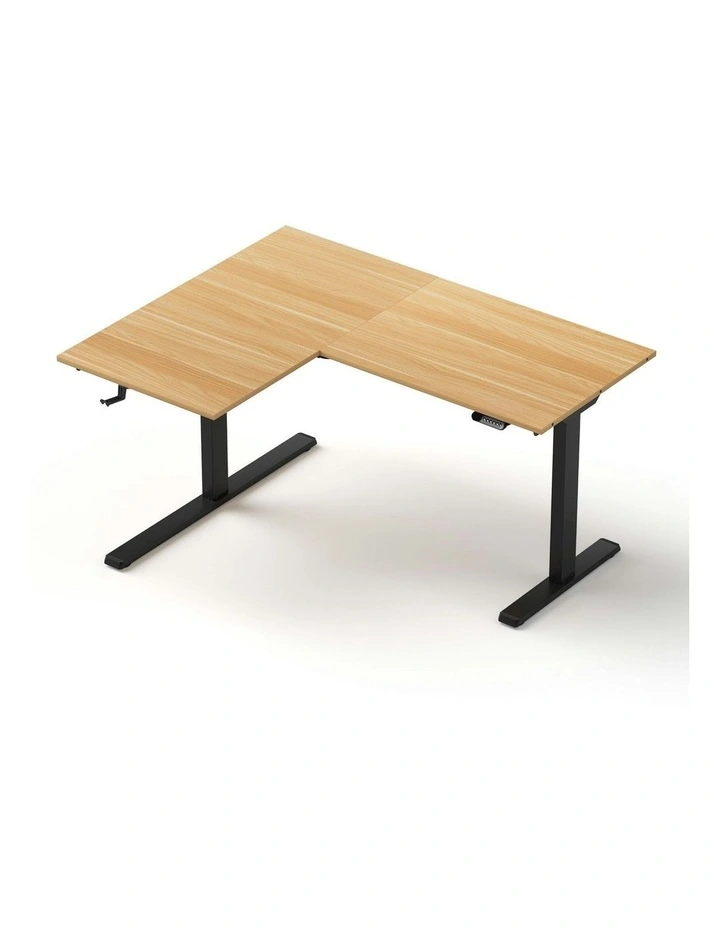 L-Shape Electric Standing Desk Sit Stand Up Height Adjustable Motorised in Brown image 1