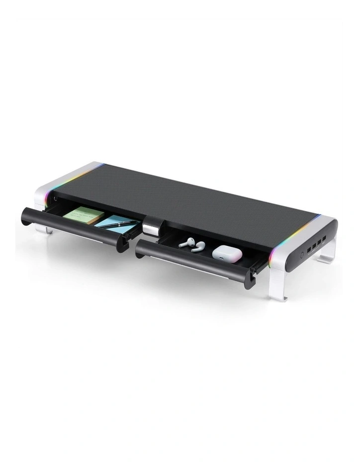RGB Monitor Stand with USB Hub Desk Organiser Charging Stand Computer Stand in Black image 1