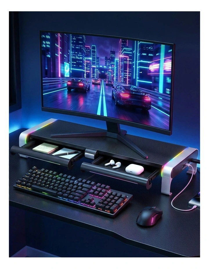 RGB Monitor Stand with USB Hub Desk Organiser Charging Stand Computer Stand in Black image 3