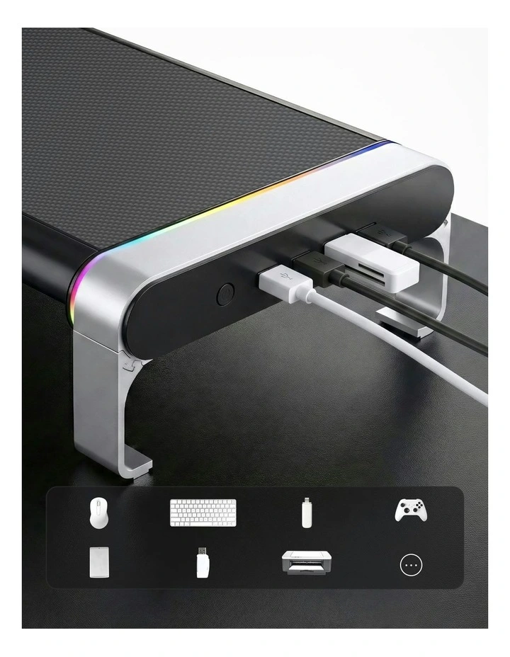 RGB Monitor Stand with USB Hub Desk Organiser Charging Stand Computer Stand in Black image 5