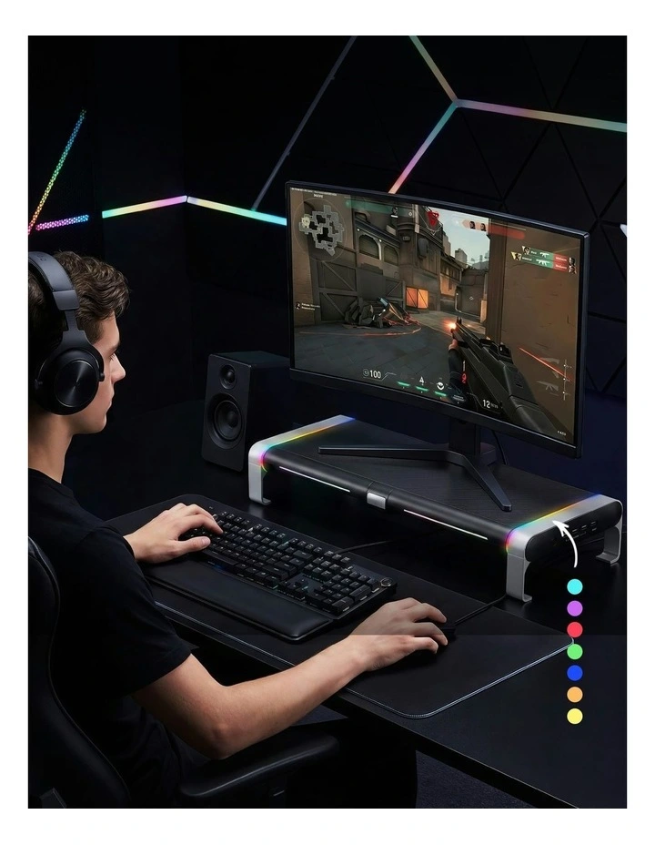 RGB Monitor Stand with USB Hub Desk Organiser Charging Stand Computer Stand in Black image 6