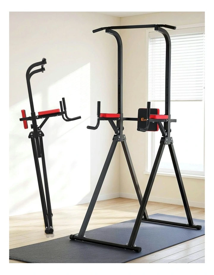 Chin Up Tower Pull Up Station Adjustable Dip Station Folding Home Gym in Black image 3