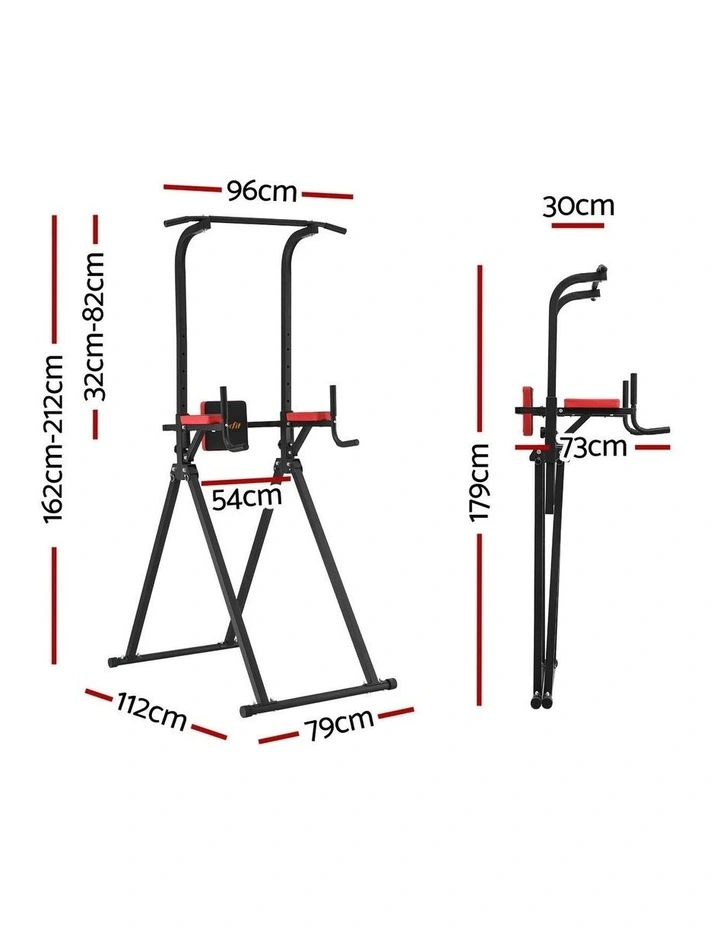 Chin Up Tower Pull Up Station Adjustable Dip Station Folding Home Gym in Black image 4
