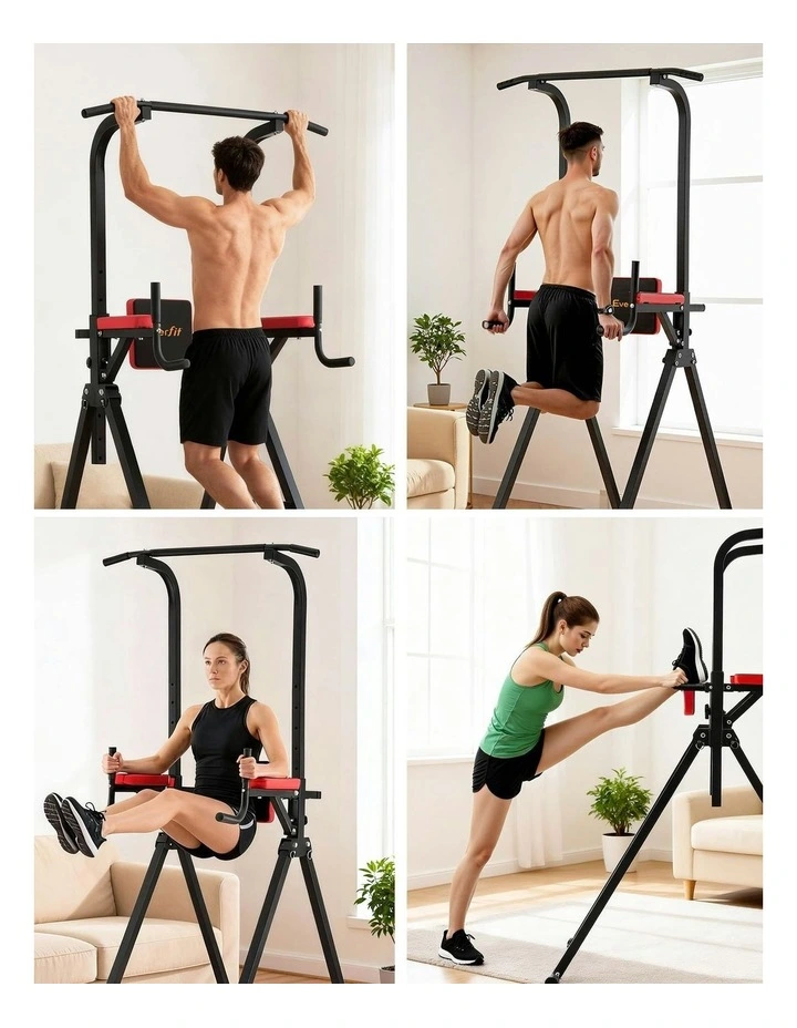 Chin Up Tower Pull Up Station Adjustable Dip Station Folding Home Gym in Black image 7